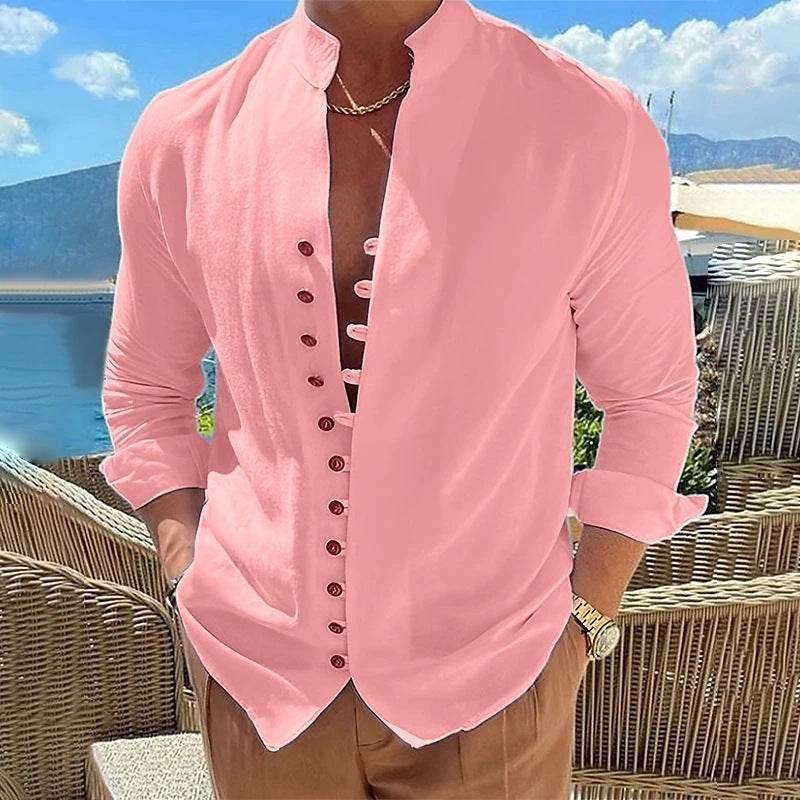 Retro Button Design Long-sleeved Shirt Men's Casual Loose Top Mens Clothing - ProTrendyz