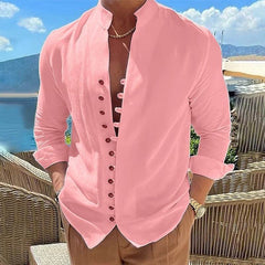 Retro Button Design Long-sleeved Shirt Men's Casual Loose Top Mens Clothing - ProTrendyz
