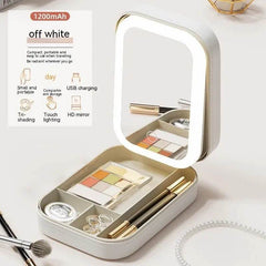 Makeup Storage Box With LED Light Mirror Portable Travel Makeup Cosmetics Storage Box Touch Light Storage Organizer - ProTrendyz