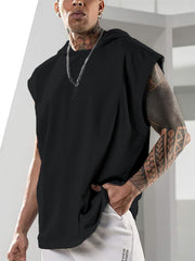 Summer Mens Sleeveless Loose Fitness Hooded Sports Vest