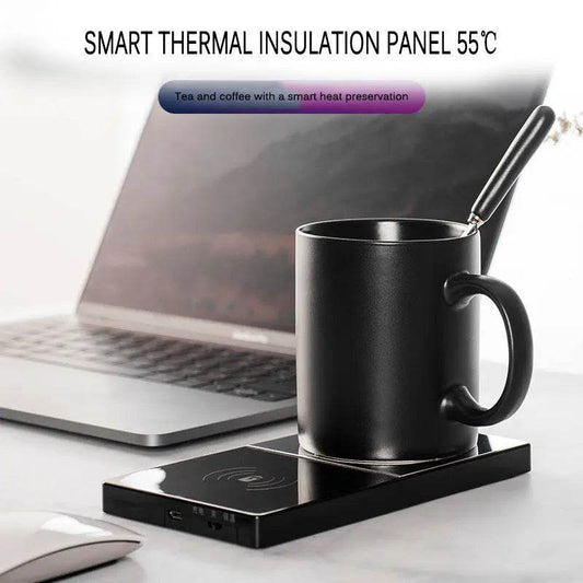 2 In 1 Heating Mug Cup Warmer Electric Wireless Charger For Home Office Coffee Milk - ProTrendyz