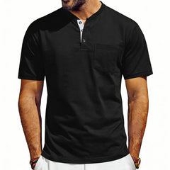 Men's Henley-neck Button-up Short-sleeve T-shirt