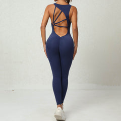 Yoga Jumpsuit V-shaped Back Design Sleeveless Fitness Running Sportswear Stretch Tights Pants For Womens Clothing - ProTrendyz