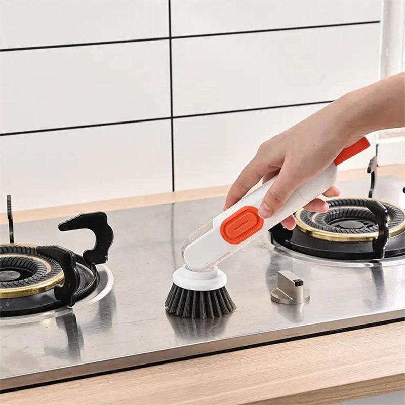 Multi-Functional Long-Handle Liquid-Filled Cleaning Brush Washing Up Brushes With Liquid Dispenser Two Replacement Heads For Kitchen Cleaning Brush Gadgets - ProTrendyz