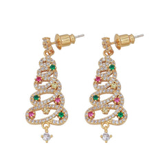 New Full Inlaid Colorful Zircon Christmas Tree Tassel Earrings Women's Fashion Personality Earrings Party Jewelry Christmas Gift - ProTrendyz
