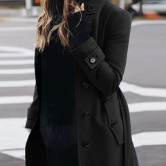 Autumn Winter New Woolen Coat Women's Slim Fit Cardigan Large Coat Women Long Sleeve Single Breasted Stand Collar Woolen Coat