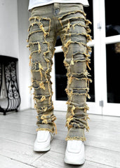 Men Trousers Individual Patched Pants Long Tight Fit Stacked Jeans For Mens Clothing - ProTrendyz