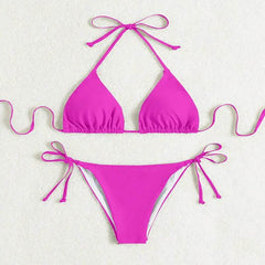 Pure Color Tied Halter Bikini Swimsuit - ProTrendyz