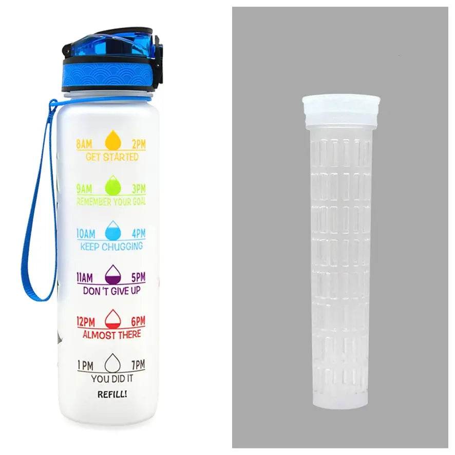 1L Tritan Water Bottle With Time Marker Bounce Cover Motivational Water Bottle Cycling Leakproof Cup For Sports Fitness Bottles - ProTrendyz
