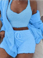3pcs Womens Clothing Long Sleeve Crop Tank Top And Drawstring Shorts Pajama Set - ProTrendyz