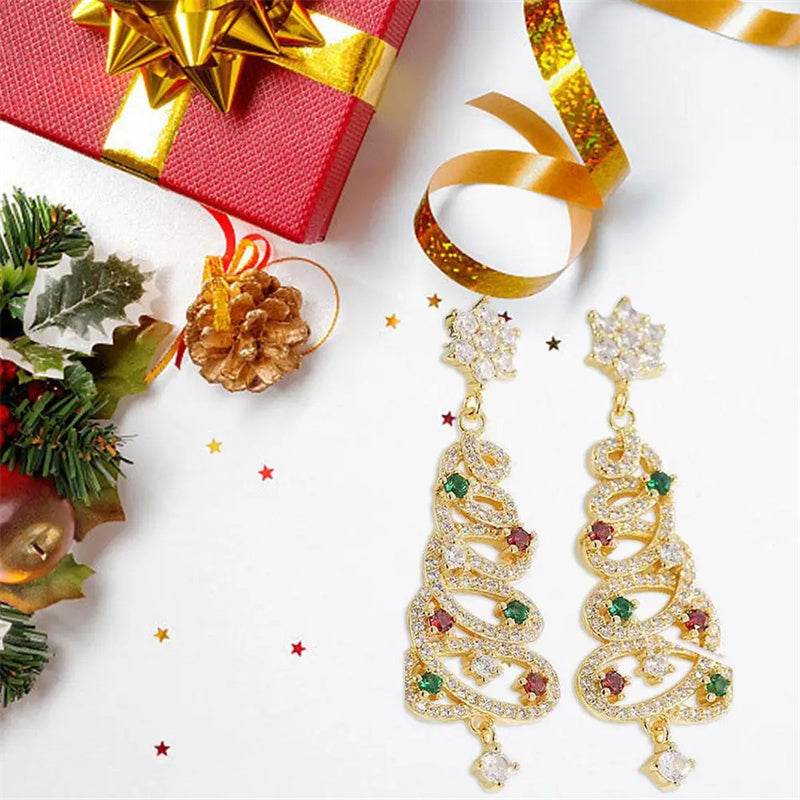 New Full Inlaid Colorful Zircon Christmas Tree Tassel Earrings Women's Fashion Personality Earrings Party Jewelry Christmas Gift - ProTrendyz