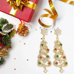 New Full Inlaid Colorful Zircon Christmas Tree Tassel Earrings Women's Fashion Personality Earrings Party Jewelry Christmas Gift - ProTrendyz