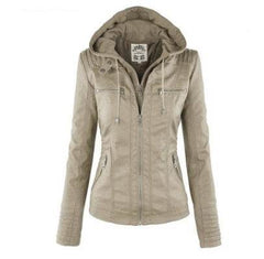 Fashion Detachable Hooded Jacket With Pockets Casual Solid Color Zipper Long Sleeve Leather Coat Autumn Winter Women's Clothing - ProTrendyz