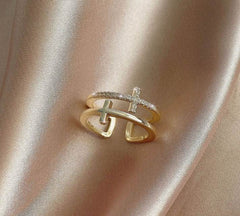 Double Cross Miniature Copper Inlaid Zircon Ring - ProTrendyz