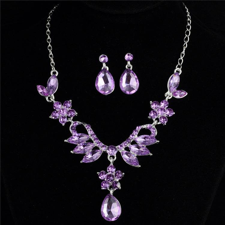 Foreign trade explosion bride alloy diamond necklace earrings set wedding jewelry and jewelry accessories - ProTrendyz