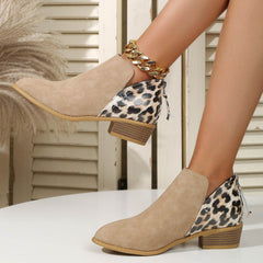 Fashion Leopard Print Boots Women Pointed Toe Chunky Heel Back Zipper Shoes - ProTrendyz