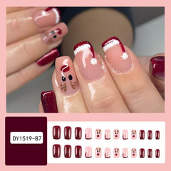 24pcs Christmas False Nails Hat Striped Snowflake Nail Art Stickers For Parties Dances Or Holiday Wear - ProTrendyz