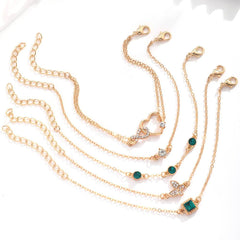 Bohemian 5pc Green Crystal Bracelets Jewelry Set For Women Heart Bracelet Wedding Engagement Bracelet Fashion Jewelry - ProTrendyz