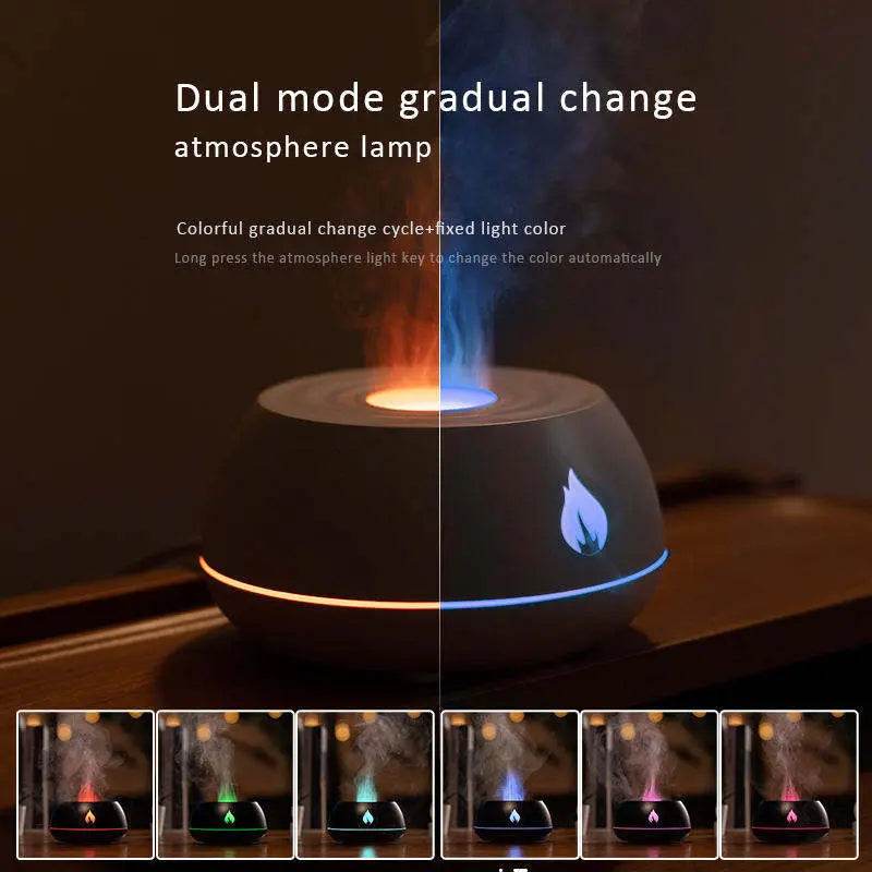 Flame Humidifier Aromatherapy Diffuser 7 Colors Light Home Air Humidifier 130ML USB Room Fragrance Essential Oil Diffuser Dry Nose - ProTrendyz
