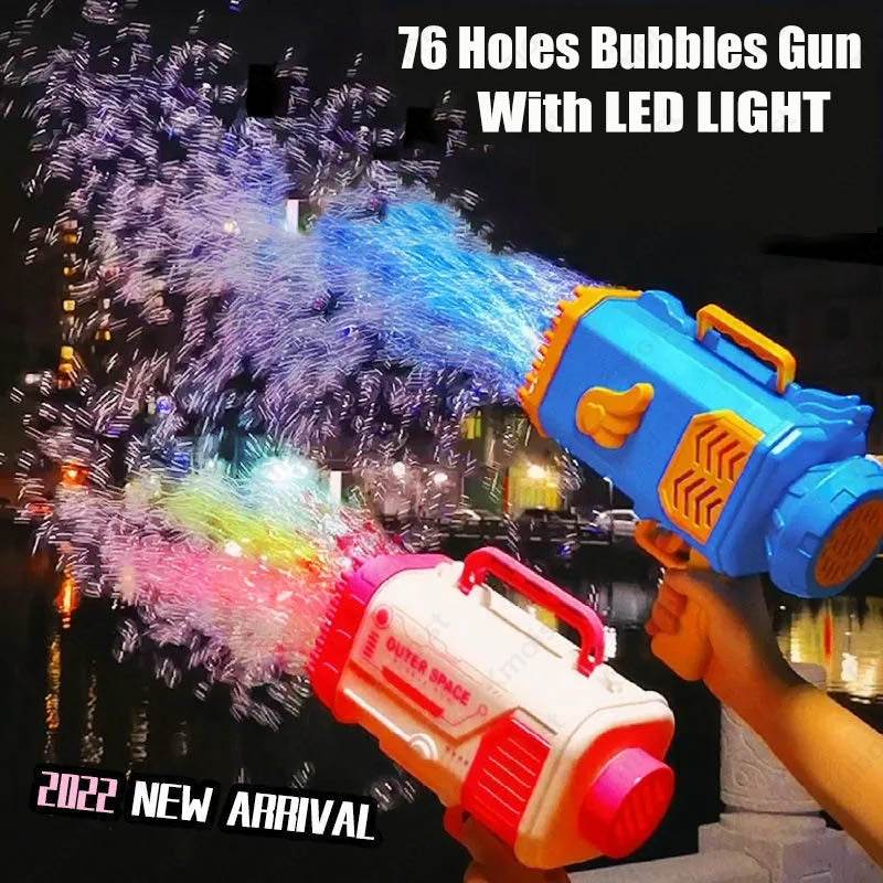 Bubble Gun Rocket 69 Holes Soap Bubbles Machine Gun Shape Automatic Blower With Light Toys For Kids Pomperos - ProTrendyz