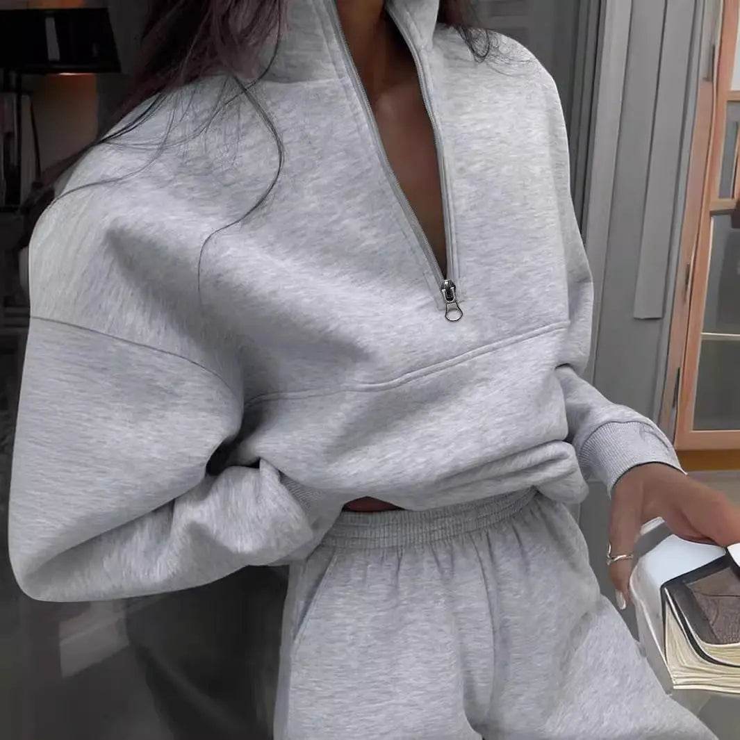 Long-sleeved Sports Sweatshirt Suit Fashion Stand-up Collar Zip-up Top And Elastic Band Trousers With Pocket Spring Fall Clothing For Women US - ProTrendyz