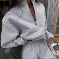 Long-sleeved Sports Sweatshirt Suit Fashion Stand-up Collar Zip-up Top And Elastic Band Trousers With Pocket Spring Fall Clothing For Women US - ProTrendyz
