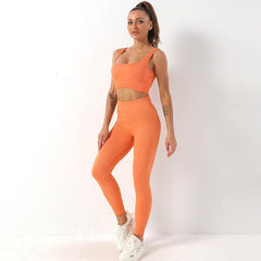 2pcs Thread Yoga Suit Seamless Bra And Butt Lifting High Waist Leggings Set For Women Sports Fitness Yoga Pants Sportswear Outfits Clothing - ProTrendyz