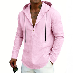 Men's Casual Linen Hoodie Long-Sleeve Top