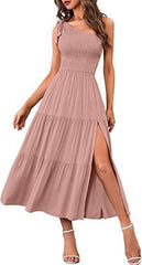 New Summer Fashion Women's One-shoulder Pleated Layered Hem Split Dress - ProTrendyz