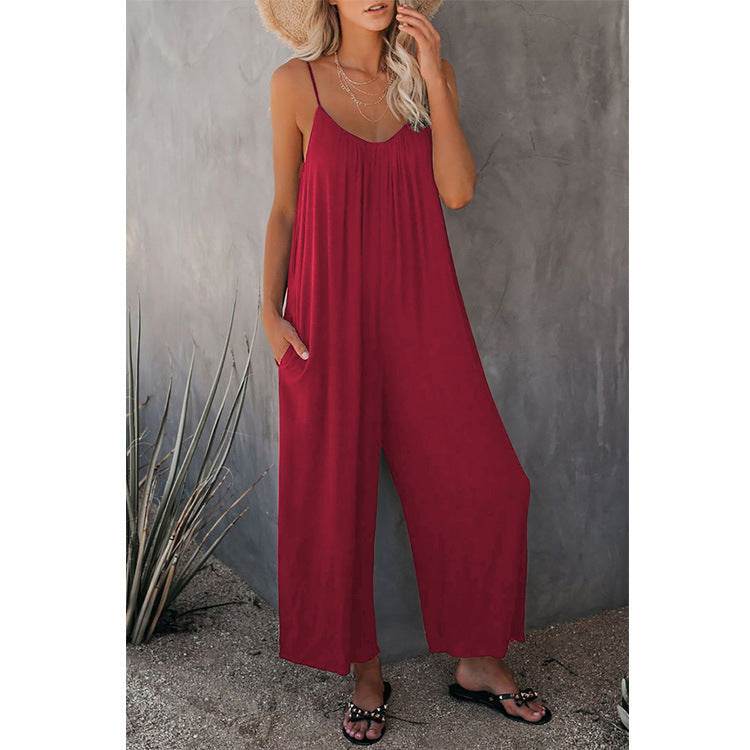 Women's Loose Sleeveless Jumpsuits Romper Jumpsuit With Pockets Long Pant Summer - ProTrendyz
