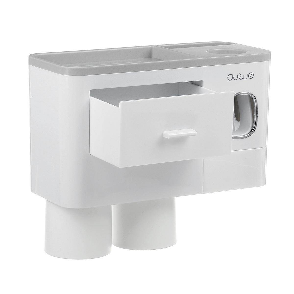 Non-marking Hanging Magnetic Toothbrush Holder Single Drawer Storage Rack With Toothpaste Squeezer Toiletry Set - ProTrendyz
