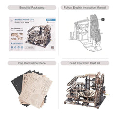 Robotime ROKR Marble Night City 3D Wooden Puzzle Games Assembly Waterwheel Model Toys for Children Kids Birthday Gift - ProTrendyz