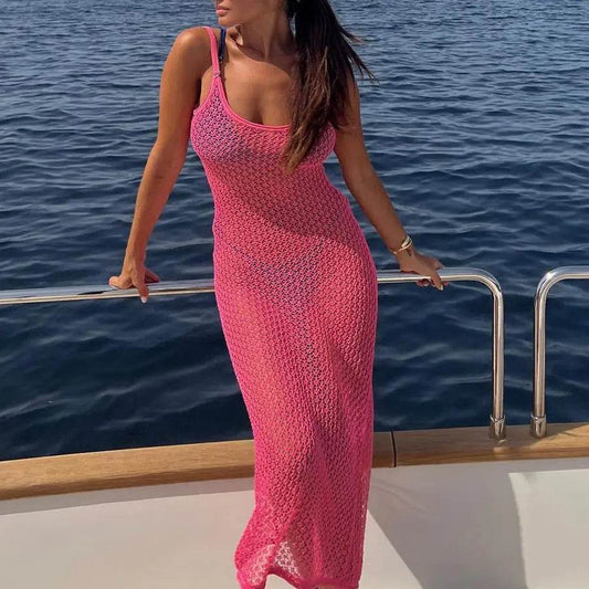 Solid Color Knitted Hollow Beach Bikini Swimsuit Blouse - ProTrendyz