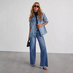 Fashion High Waist Jeans With Pockets Comfortable Slim Fit Straight Wide-leg Pants Womens Clothing - ProTrendyz
