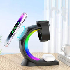 4 In 1 Magnetic Wireless Charger Fast Charging For Smart Phone Atmosphere Light Charging Station For Airpods Pro I-phone Watch - ProTrendyz