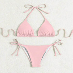 Pure Color Tied Halter Bikini Swimsuit - ProTrendyz