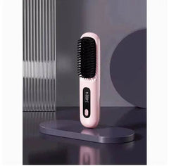 2 In 1 Straight Hair Comb Wireless Hair Straightener Brush Hair Fast Heating Portable Hot Curler USB Charging - ProTrendyz