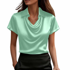 Fashionable Solid-Color Casual Lapel Collar Button-Down Short-Sleeve Shirt