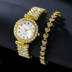 Fashion Jewelry 2pcs Luxury Fashion Women Watch Set Silver Strap Ladies Quartz Wristwatch Alloy Bracelet For Ladies Jewelry Set Clock Gift - ProTrendyz