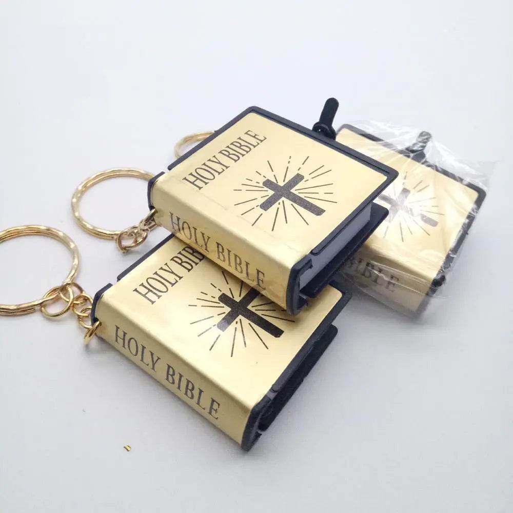 Mini English HOLY BIBLE Key Chains Real Paper Readable Bible Christian Keyrings Car Key Chains Bag Ornaments Religious Jewelry - ProTrendyz
