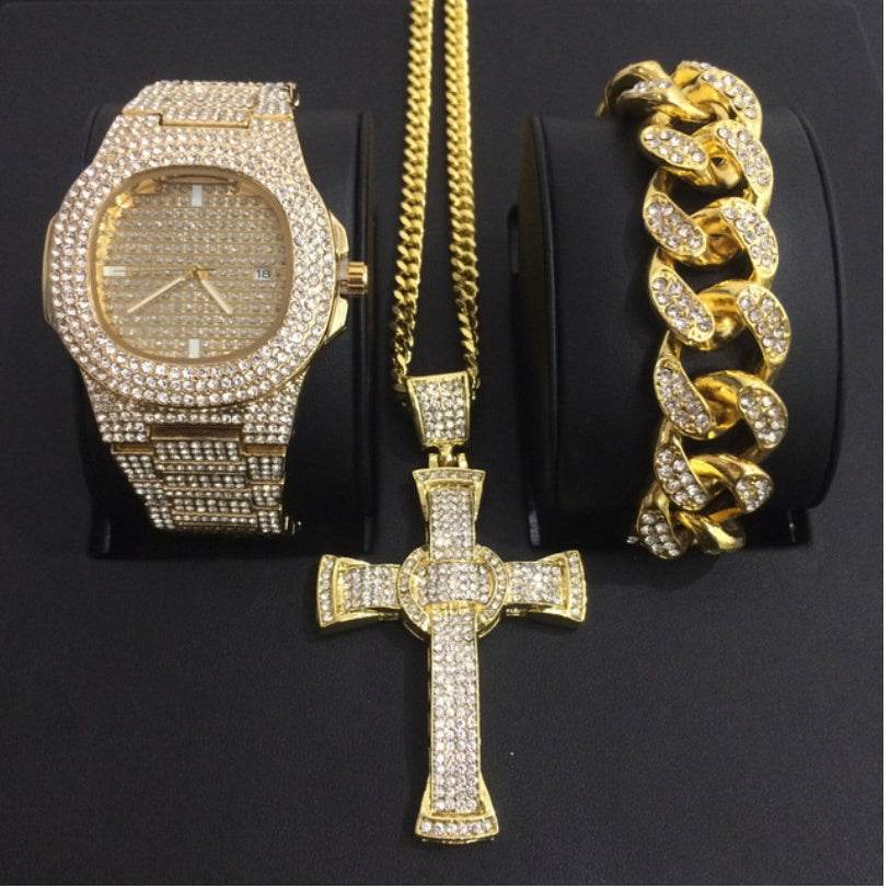 Mens Watches Luxury Brand Fashion Diamond Date Quartz Watch - ProTrendyz