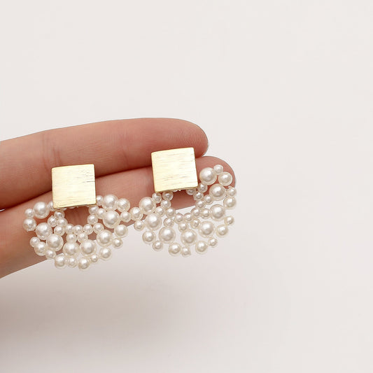 Handmade Pearl Woven Scalloped Pearl Stud Earrings ProTrendyz