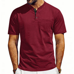 Men's Henley-neck Button-up Short-sleeve T-shirt