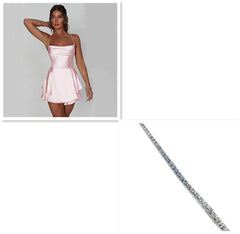 Sexy Suspender Skirt For Women Elegant Slim Strap Satin Backless Lace Up A-Line Short Dress Lady - ProTrendyz
