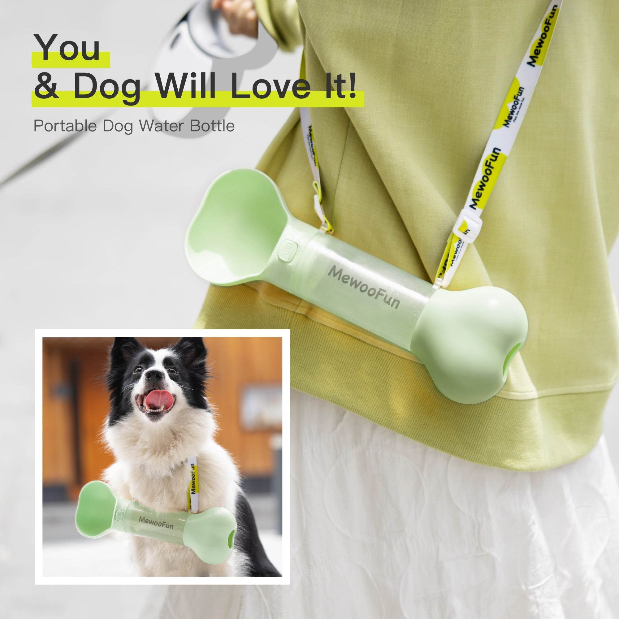 Mewoofun Pet Dog Water Bottle Feeder Bowl 2 in 1 Leak Proof Portable Food Bottle Pets Outdoor Travel Drinking Include Poop Bag - ProTrendyz