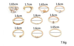 Bohemian Fashion Star Moon Love Pearl Leaf 10-Piece Ring - ProTrendyz