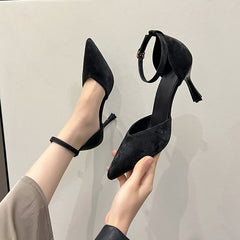 Women's Ankle Strap Pointed Toe Stiletto Heels Elegant Black & White Dress Pumps