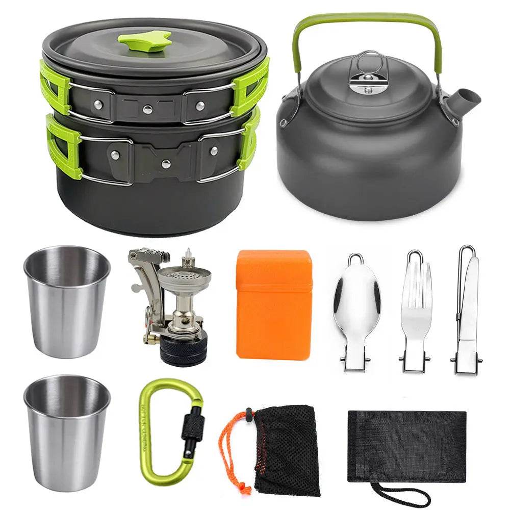 Camping Cookware Kit Outdoor Cooking Set Aluminum Equipment Outdoor Pot Travel Tableware Kitchen Hiking Picnic Emergency BBQ - ProTrendyz