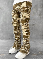 Men Trousers Individual Patched Pants Long Tight Fit Stacked Jeans For Mens Clothing - ProTrendyz