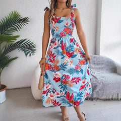Flowers Print Suspender Corset Dress Ins Fashion Holiday Beach Long Dresses Summer Clothing For Women - ProTrendyz